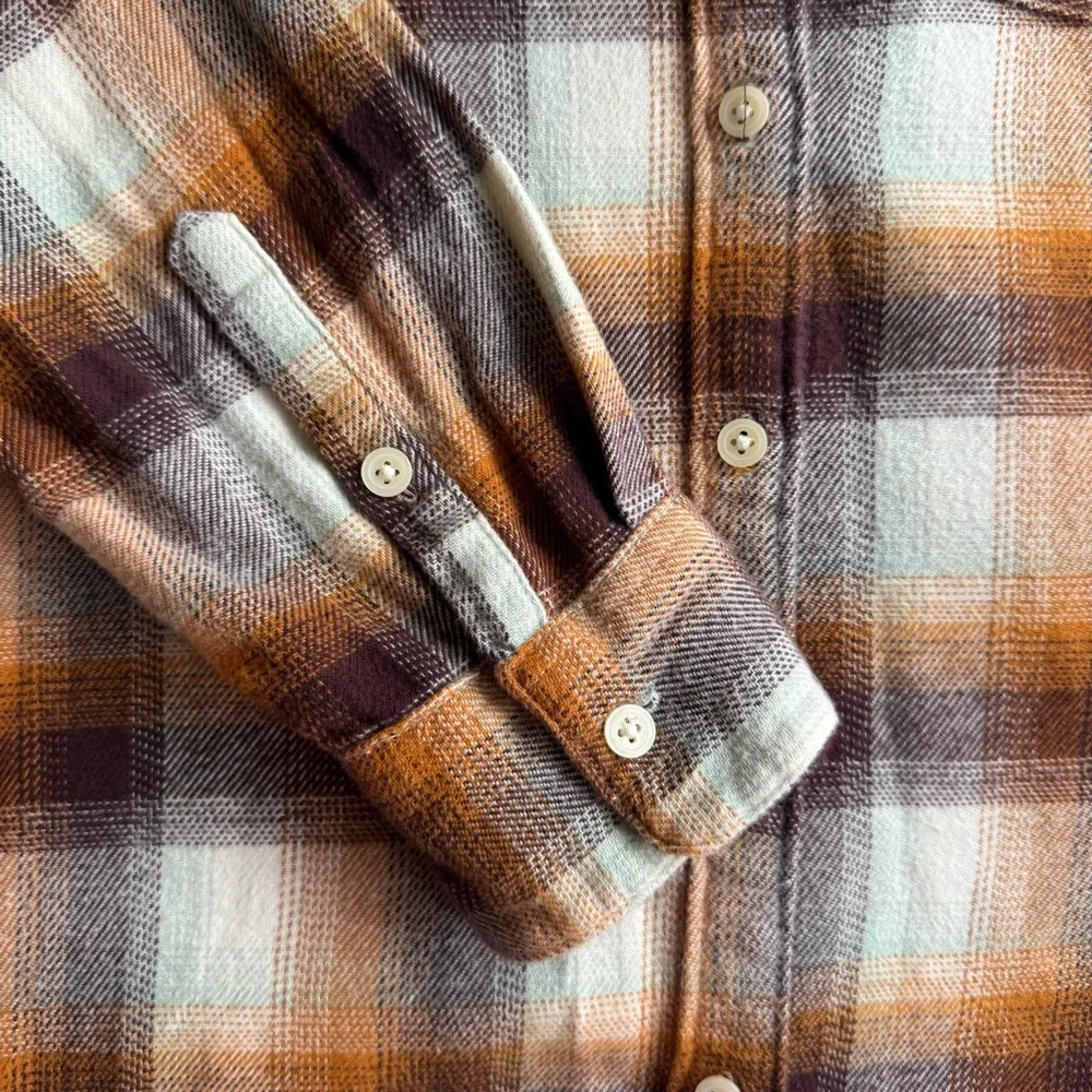 Madewell Plaid Flannel Shirt Womens Size L Button Up 100% Cotton Brown Orange - Picture 5 of 11